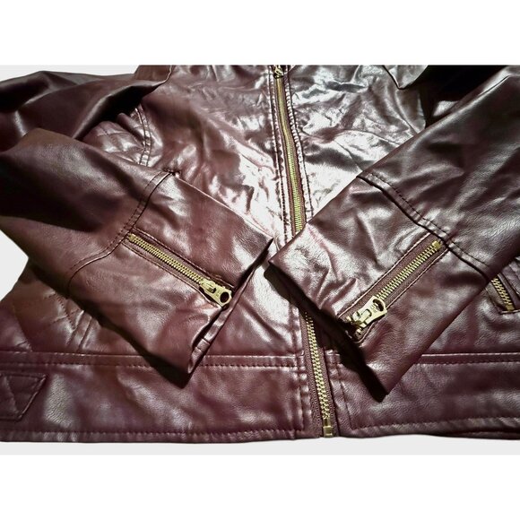 French Connection Women's M Quilted Faux Leather Jacket Burgundy NWT - Picture 9 of 9